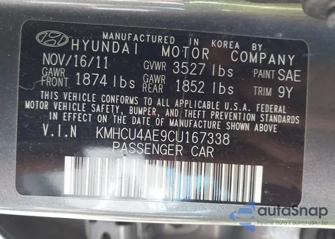 2012 Hyundai Accent Gls from USA, damaged, VIN KMHCU4AE9CU167338